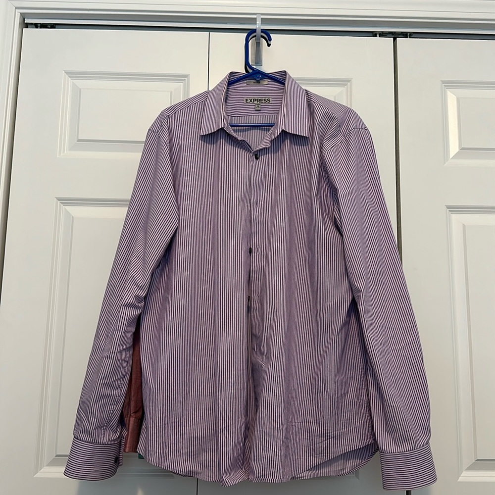 Express Men’s fitted Dress shirt XL Pink/White stripe